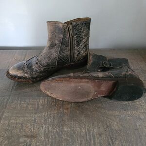 Distressed brown booties. Brand Bedistu cobbler series hand crafted leather.